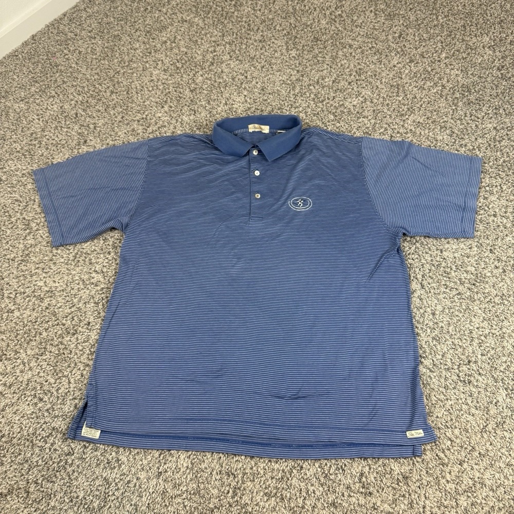Peter Millar Castle Pines Golf Polo Shirt Mens Large Blue Striped Outdoor